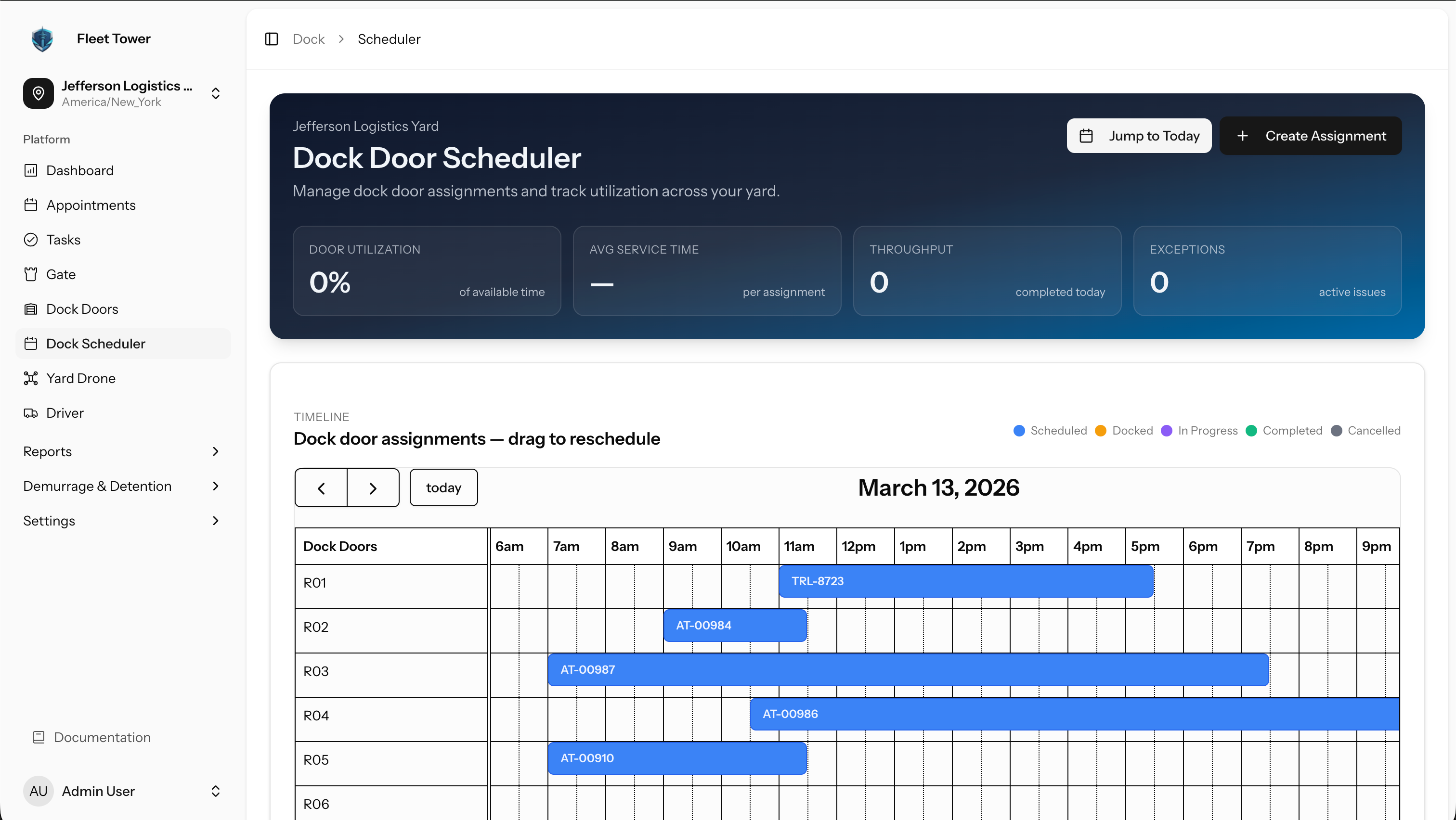 Fleet Tower dock scheduler calendar view
